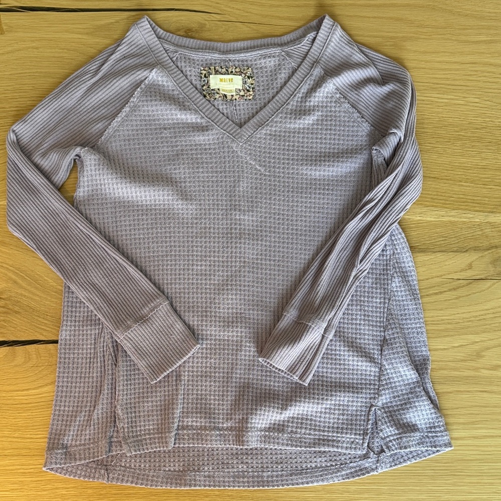 Maeve Anthropologie Pearson Waffle Lavender V-Neck Top